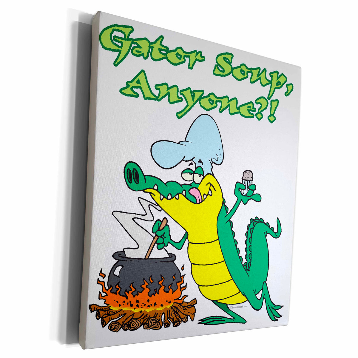 3dRose Gator Soup Anyone Funny Alligator Cooking Cartoon - Museum Grade Canvas Wrap (cw_104163)