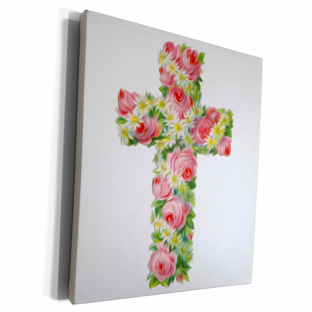 3dRose Vintage Victorian Roses And Daisies Cross Digital... - Museum Grade Canvas Wrap (cw_104689)