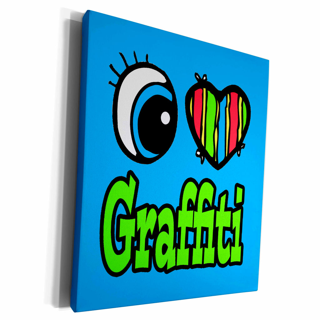 3dRose Bright Eye Heart I Love Graffiti - Museum Grade Canvas Wrap (cw_106130)