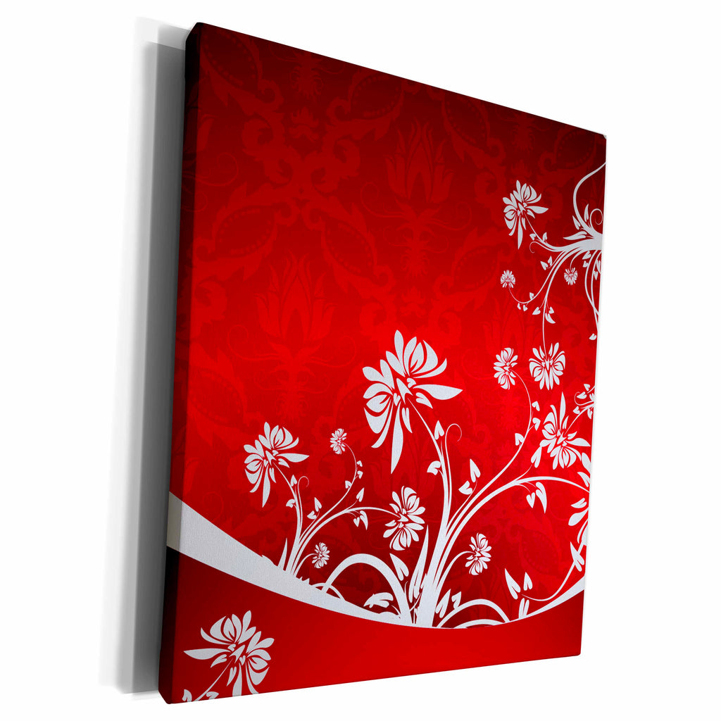 3dRose Elegant Silvery White Floral Design on Red Gradient... - Museum Grade Canvas Wrap (cw_106887)