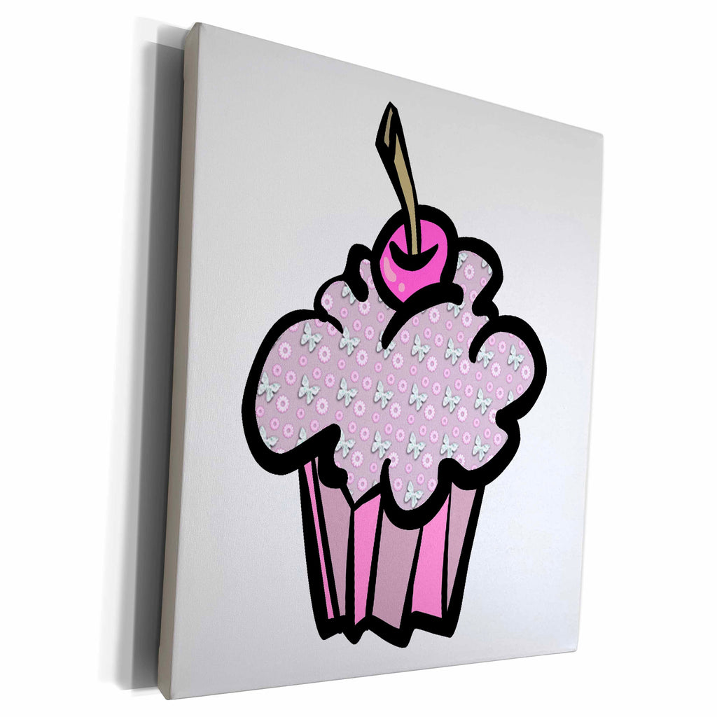 3dRose Butterflies And Flowers Cute Pattern Cupcake - Museum Grade Canvas Wrap (cw_106923)