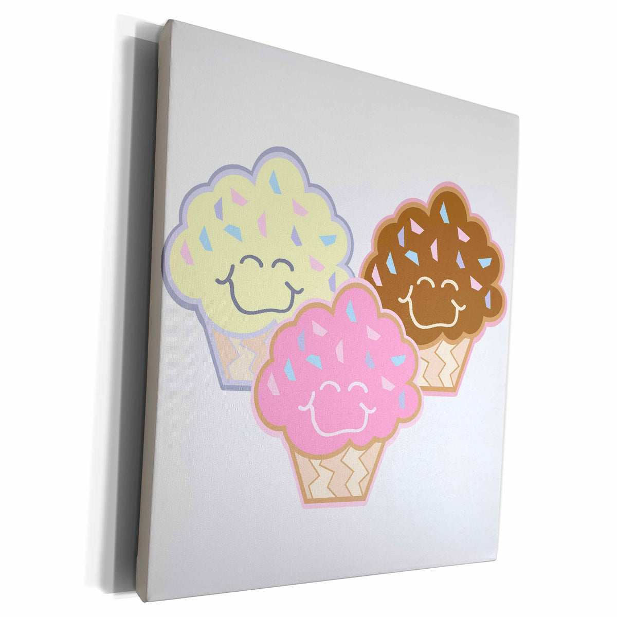 3dRose Cute Vanilla Strawberry Chocolate Cupcakes - Museum Grade Canvas Wrap (cw_106943)