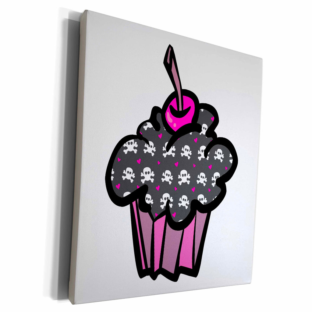 3dRose Goth Skull and Bones Cupcake - Museum Grade Canvas Wrap (cw_106950)