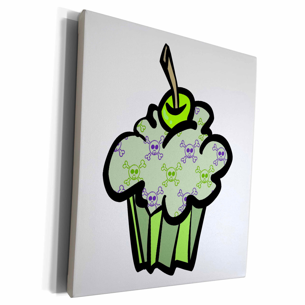 3dRose Green Punk Skull And Bones Cupcake - Museum Grade Canvas Wrap (cw_106951)