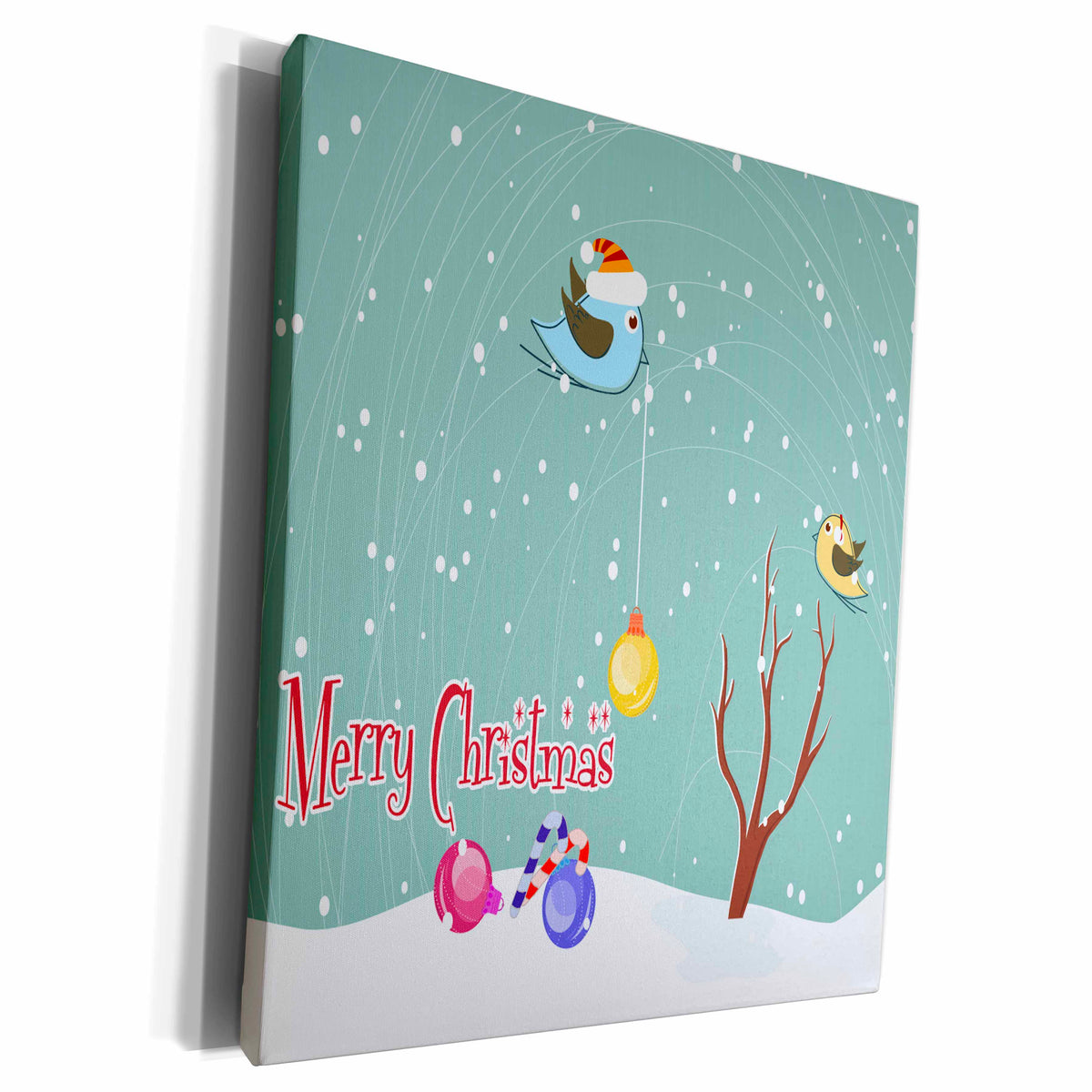 3dRose Wintry Merry Christmas Scene Cute Tiny Birds... - Museum Grade Canvas Wrap (cw_107021)