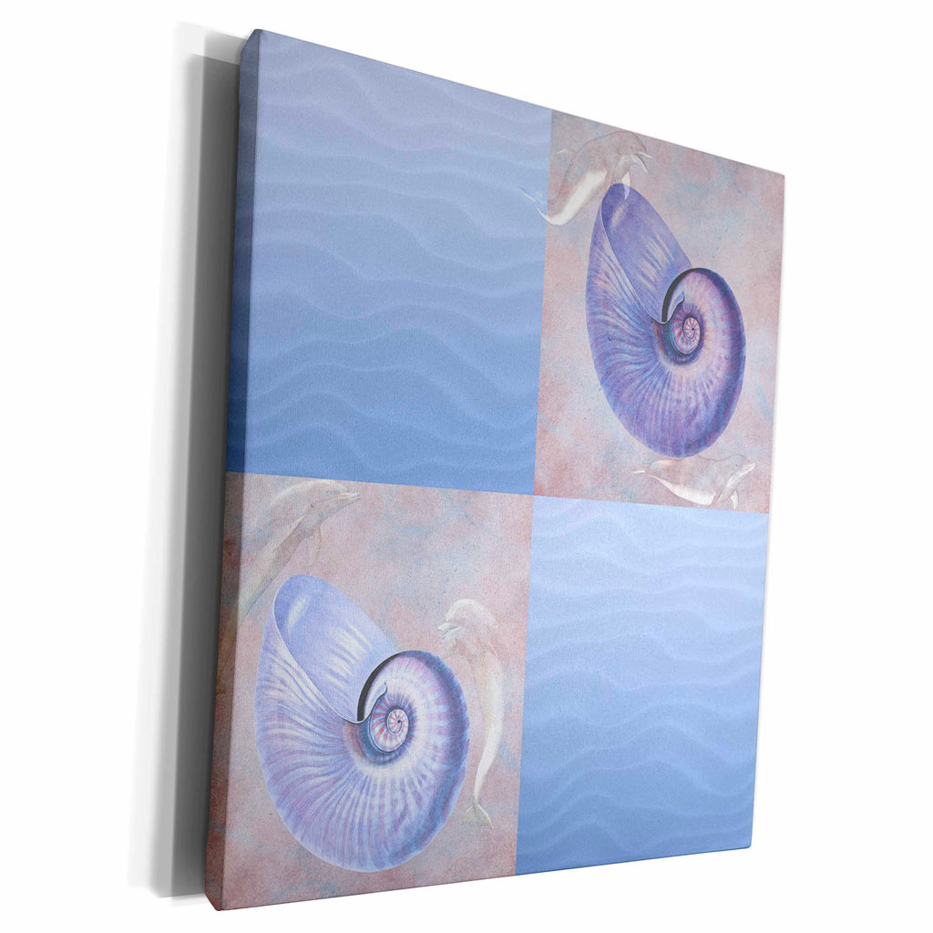 3dRose PS Beach - Dolphins with Shells - Beach Themed Art - Museum Grade Canvas Wrap (cw_108745)