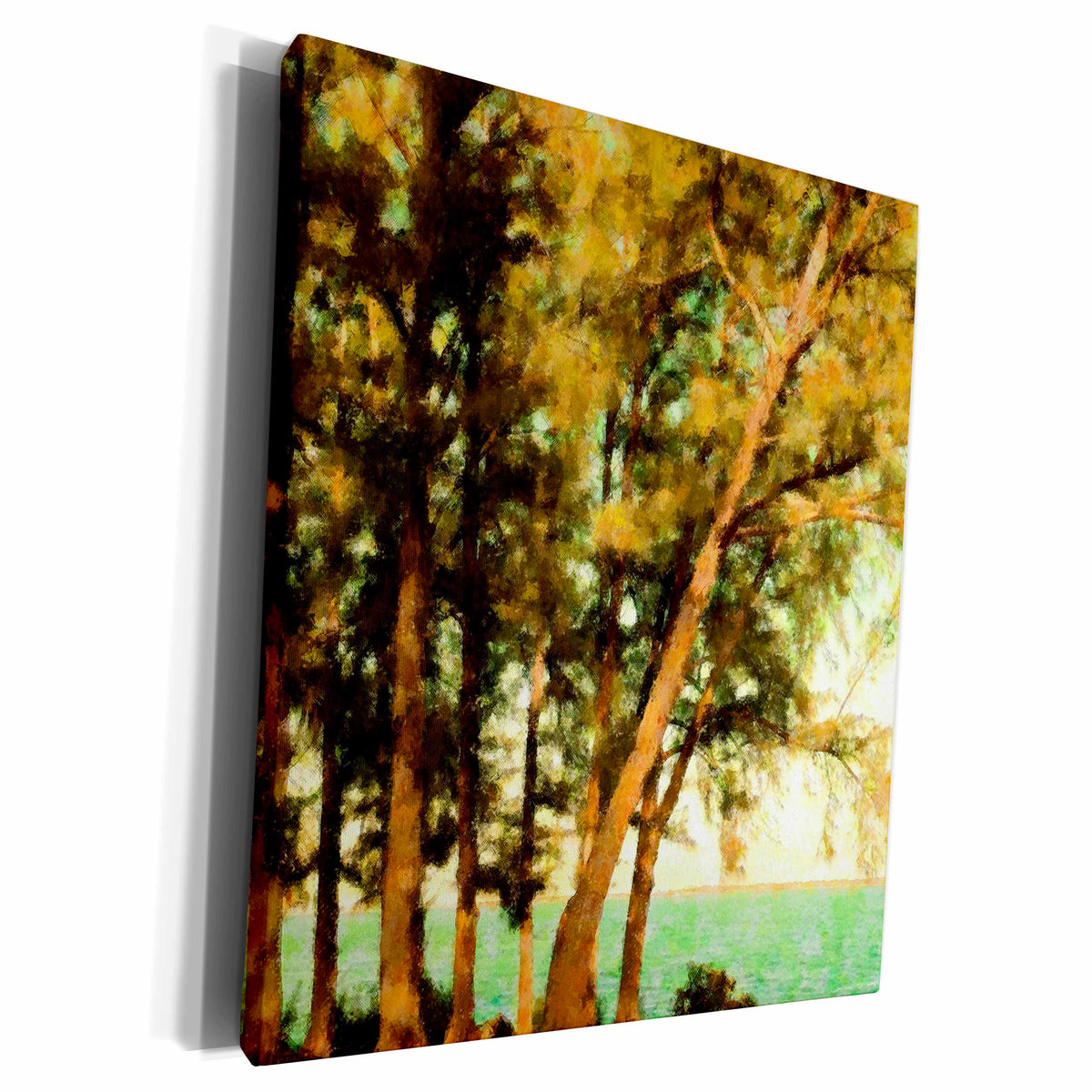 3dRose Florene Impressionism - Pines On The River - Museum Grade Canvas Wrap (cw_11037)