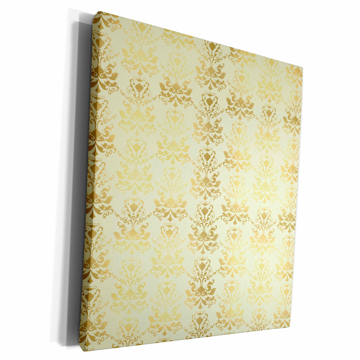 3dRose Ivory with Gold Damask Print - Museum Grade Canvas Wrap (cw_110697)