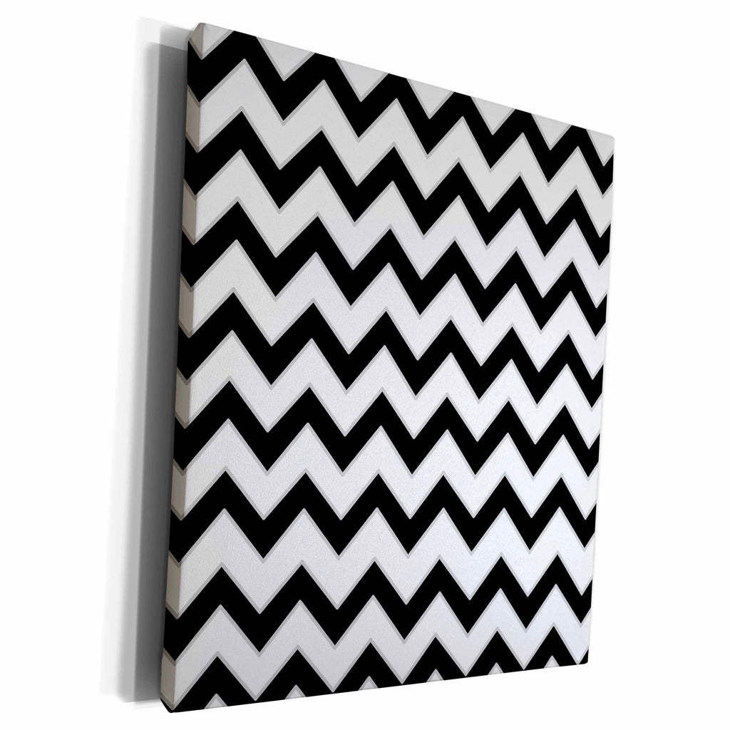3dRose Chevron Pattern Black and White Zigzag - Museum Grade Canvas Wrap (cw_110747)