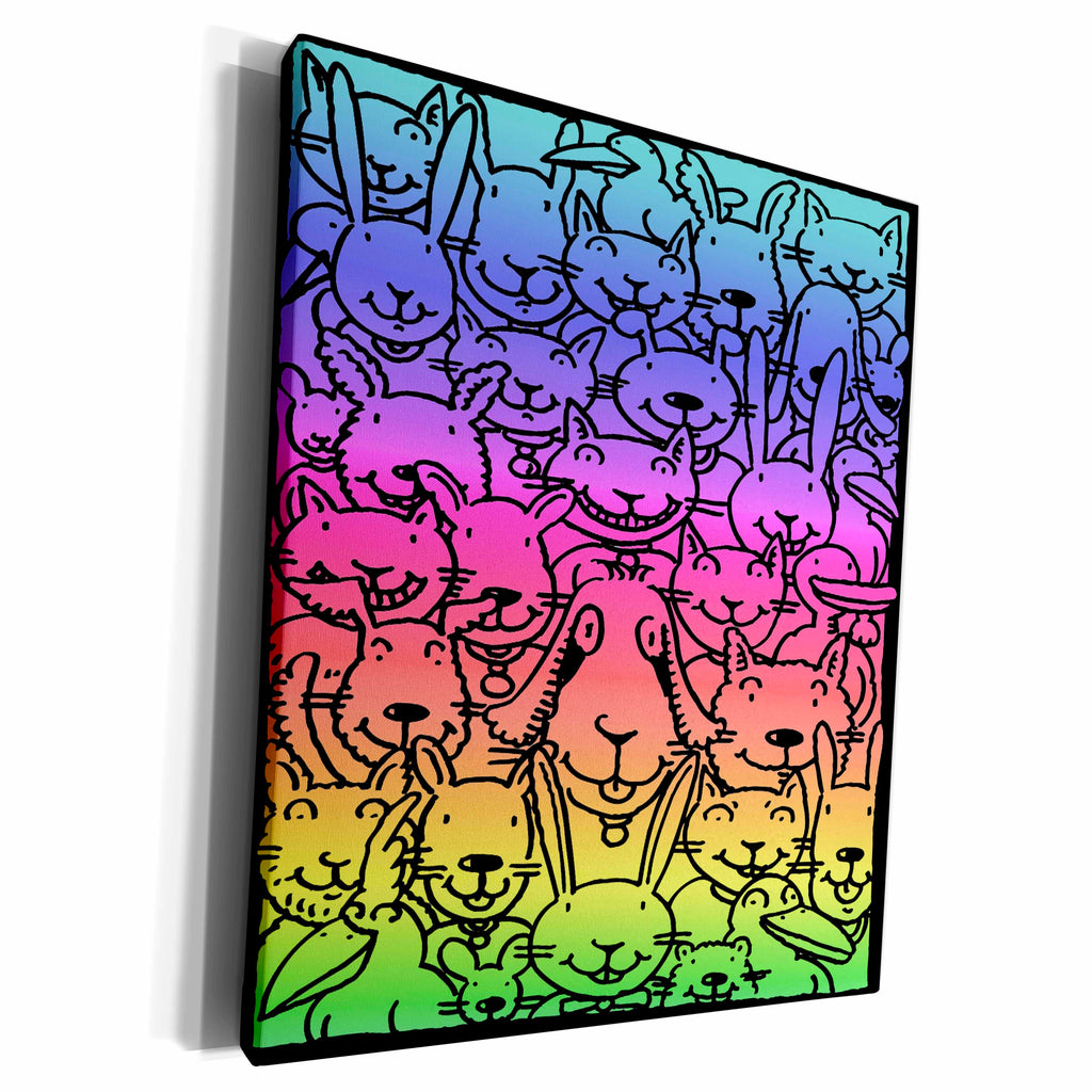 3dRose Cute Cartoon Rainbow Gradient Colored Pets Animals... - Museum Grade Canvas Wrap (cw_116495)
