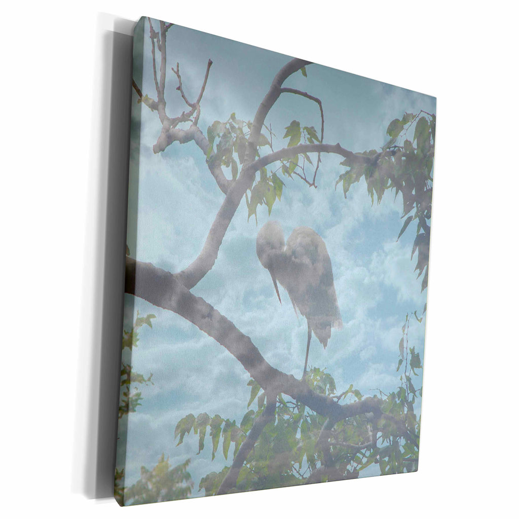 3dRose White Egret Bowing in the Clouds - Museum Grade Canvas Wrap (cw_11808)