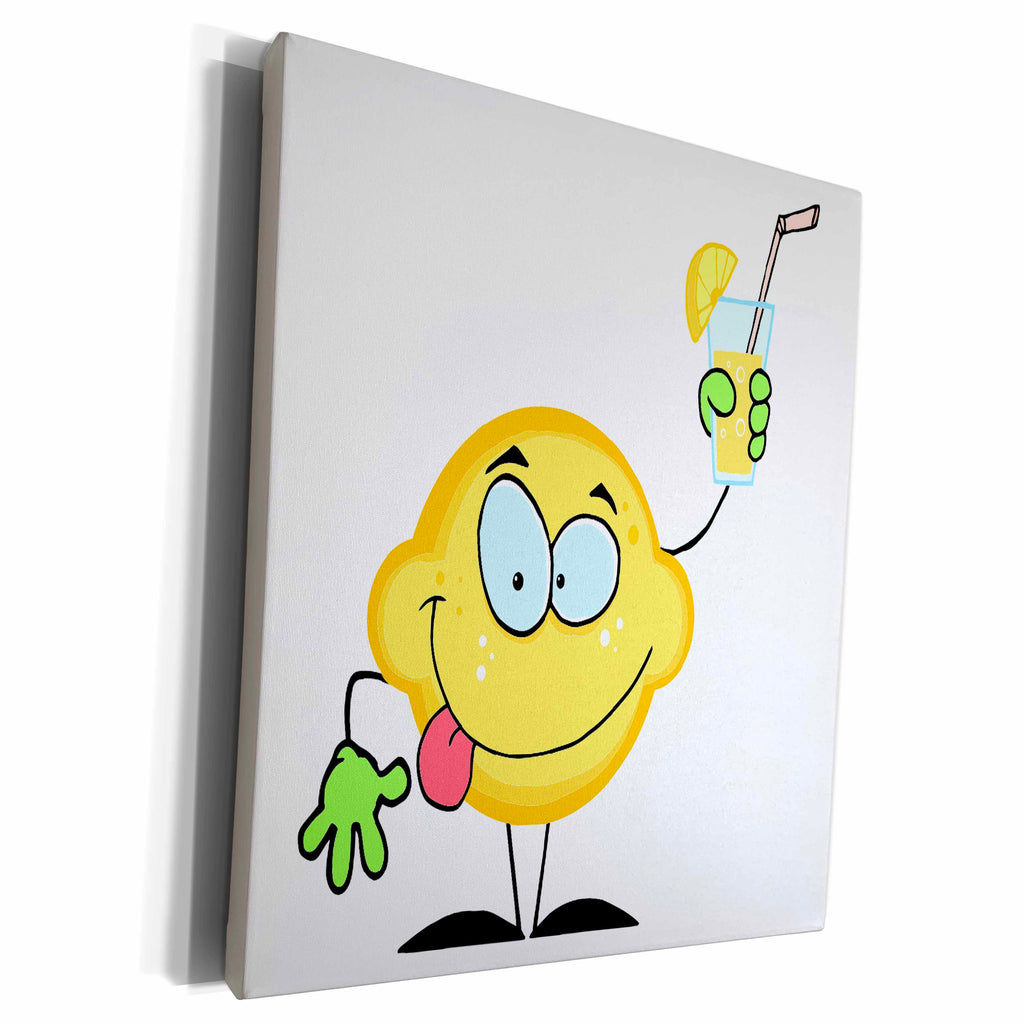 3dRose Silly Cute Lemon Cartoon Drinking Lemonade - Museum Grade Canvas Wrap (cw_118801)