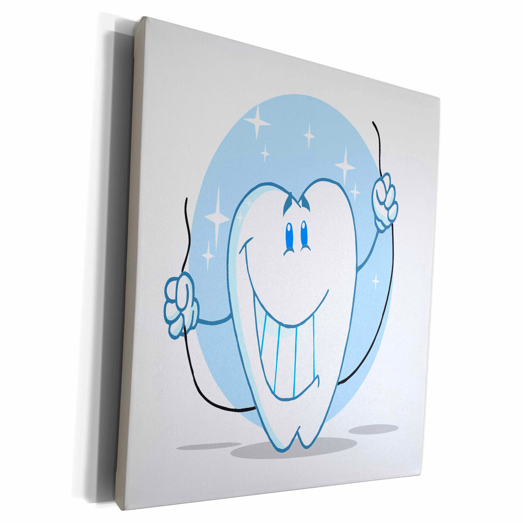 3dRose Smiling Tooth Cartoon Character Always Floss - Museum Grade Canvas Wrap (cw_118827)