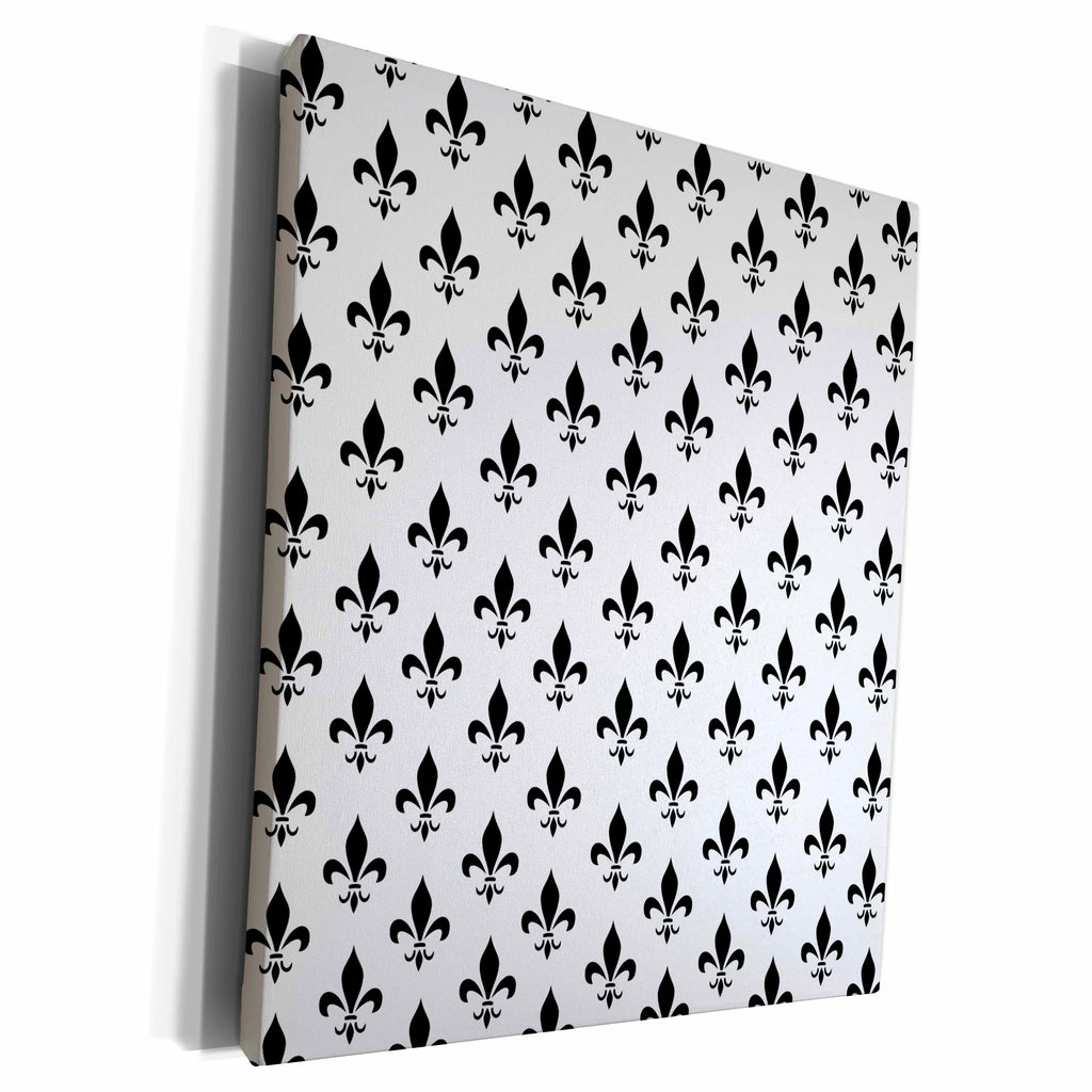 3dRose Black fleur de lis on white pattern - black and white... - Museum Grade Canvas Wrap (cw_120182)