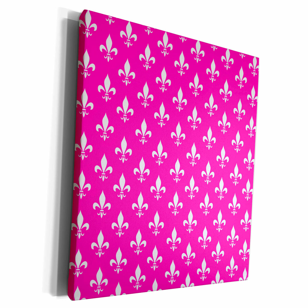 3dRose Hot pink fleur de lis pattern - girly classic - white... - Museum Grade Canvas Wrap (cw_120184)