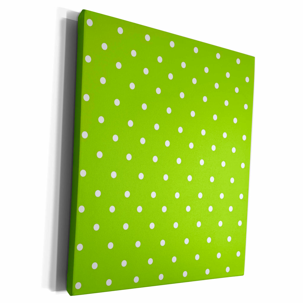 3dRose Green polka dot pattern - little white dots on bright... - Museum Grade Canvas Wrap (cw_120243)