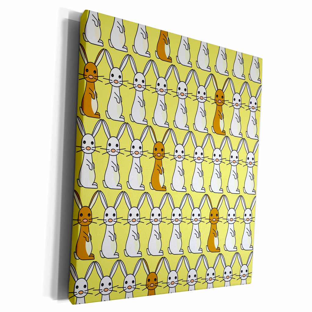 3dRose Cute Bunny Parade Yellow - Museum Grade Canvas Wrap (cw_12160)
