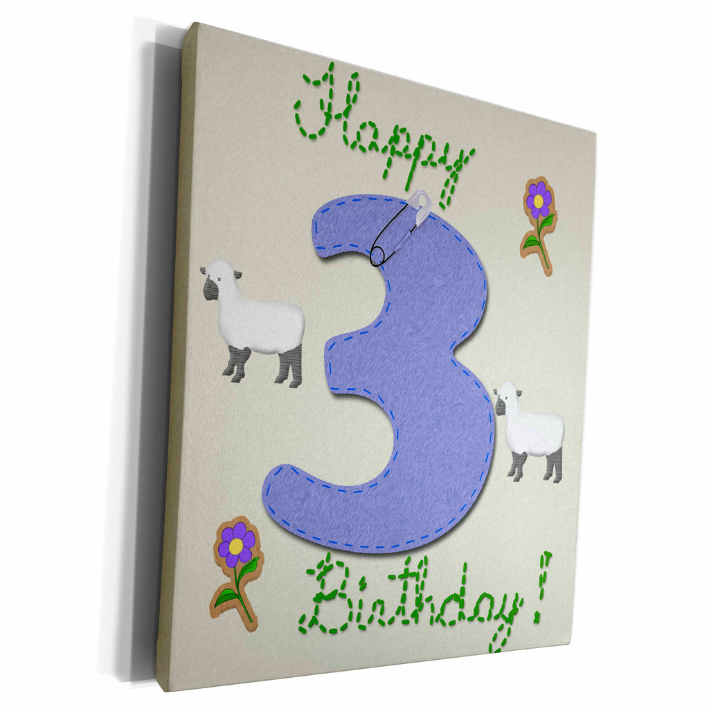 3dRose Happy third birthday. Digital scrapbook design for... - Museum Grade Canvas Wrap (cw_123795)
