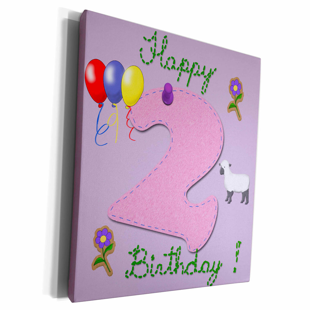 3dRose Happy second birthday. Digital scrapbook design for... - Museum Grade Canvas Wrap (cw_123803)