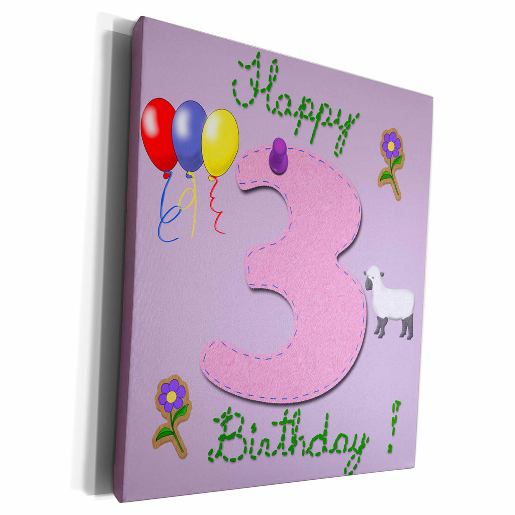 3dRose Happy third birthday. Digital scrapbook design for... - Museum Grade Canvas Wrap (cw_123804)