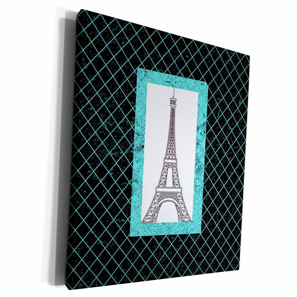 3dRose Turquoise Eiffel Tower On A Diamond Pattern Background - Museum Grade Canvas Wrap (cw_124525)