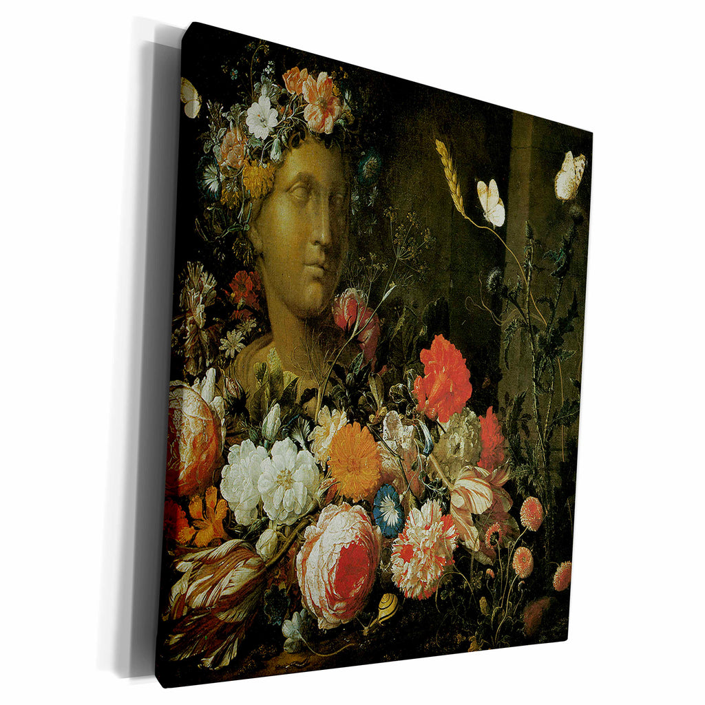 3dRose Flowers round a Classical Bust by Nicholaes Van... - Museum Grade Canvas Wrap (cw_126526)