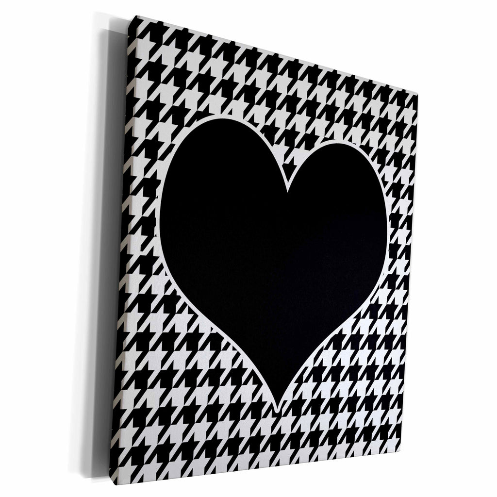 3dRose Houndstooth and Black Heart - Museum Grade Canvas Wrap (cw_128495)
