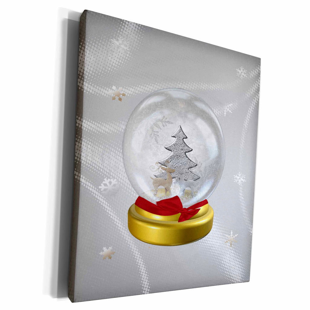 3dRose Beverly Turner Christmas Design - Snow Globe with Deer, Tree, and Snowflakes - Museum Grade Canvas Wrap (cw_130928)