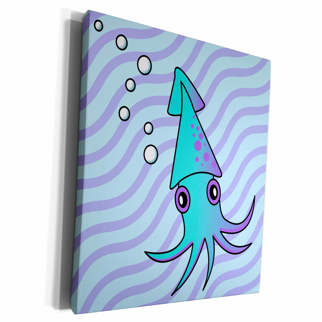3dRose Cute Blue and Purple Squid - Museum Grade Canvas Wrap (cw_13789)