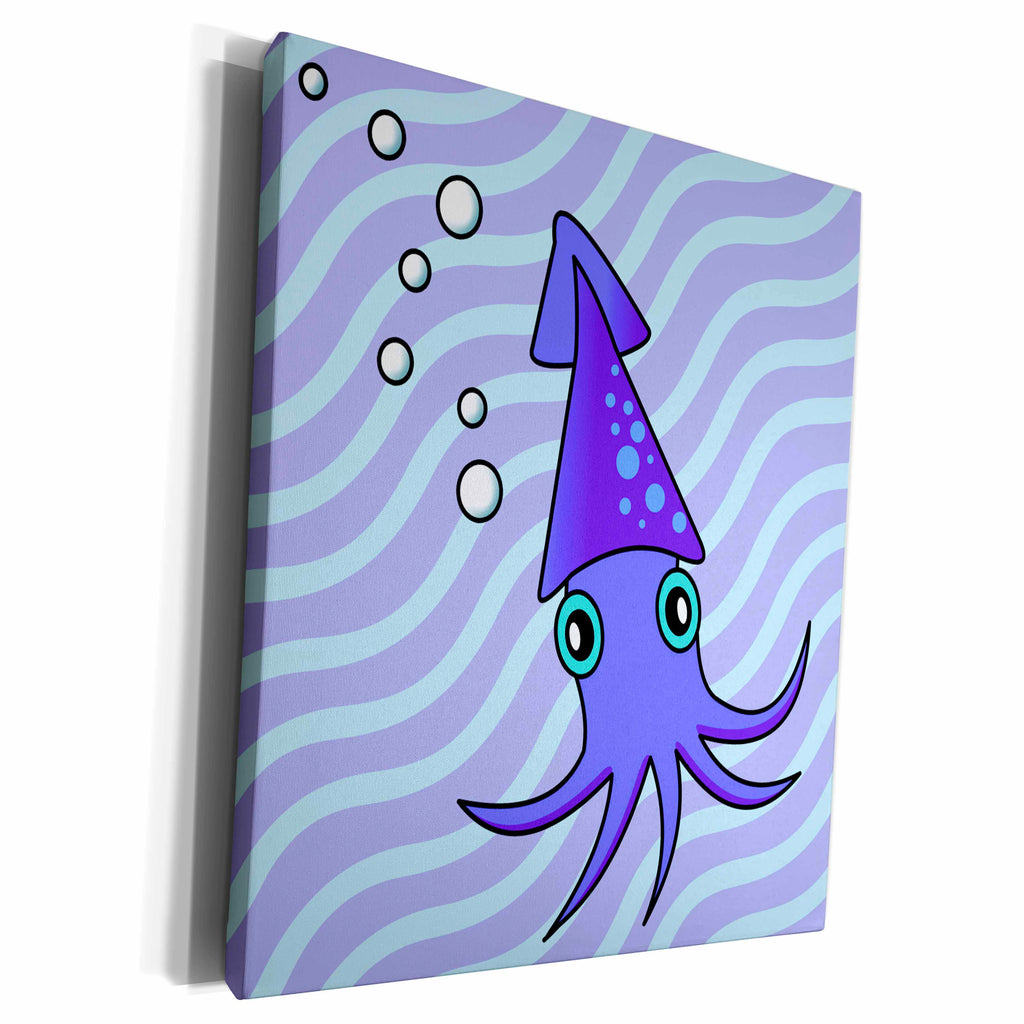 3dRose Cute Purple and Blue Squid - Museum Grade Canvas Wrap (cw_13790)