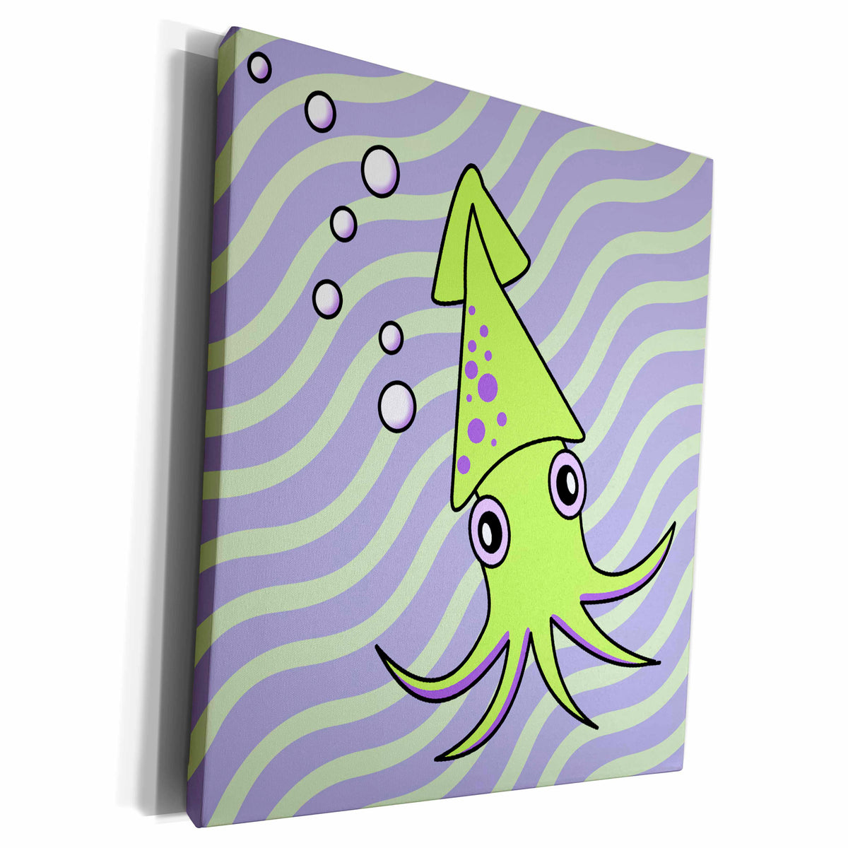 3dRose Cute Green and Purple Squid - Museum Grade Canvas Wrap (cw_13792)