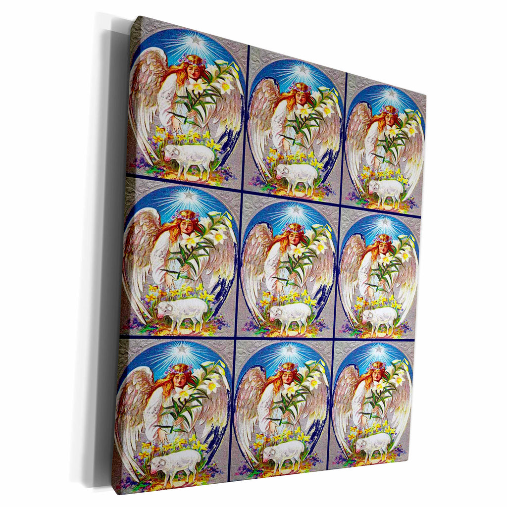 3dRose Easter Angel and Lamb Pattern - Museum Grade Canvas Wrap (cw_14786)