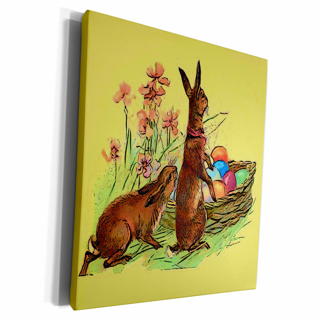3dRose Rabbits with Easter Egg Basket - Museum Grade Canvas Wrap (cw_14788)