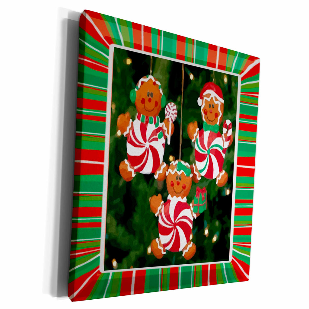 3dRose Peppermint Gingerbread Ornaments - Museum Grade Canvas Wrap (cw_14915)