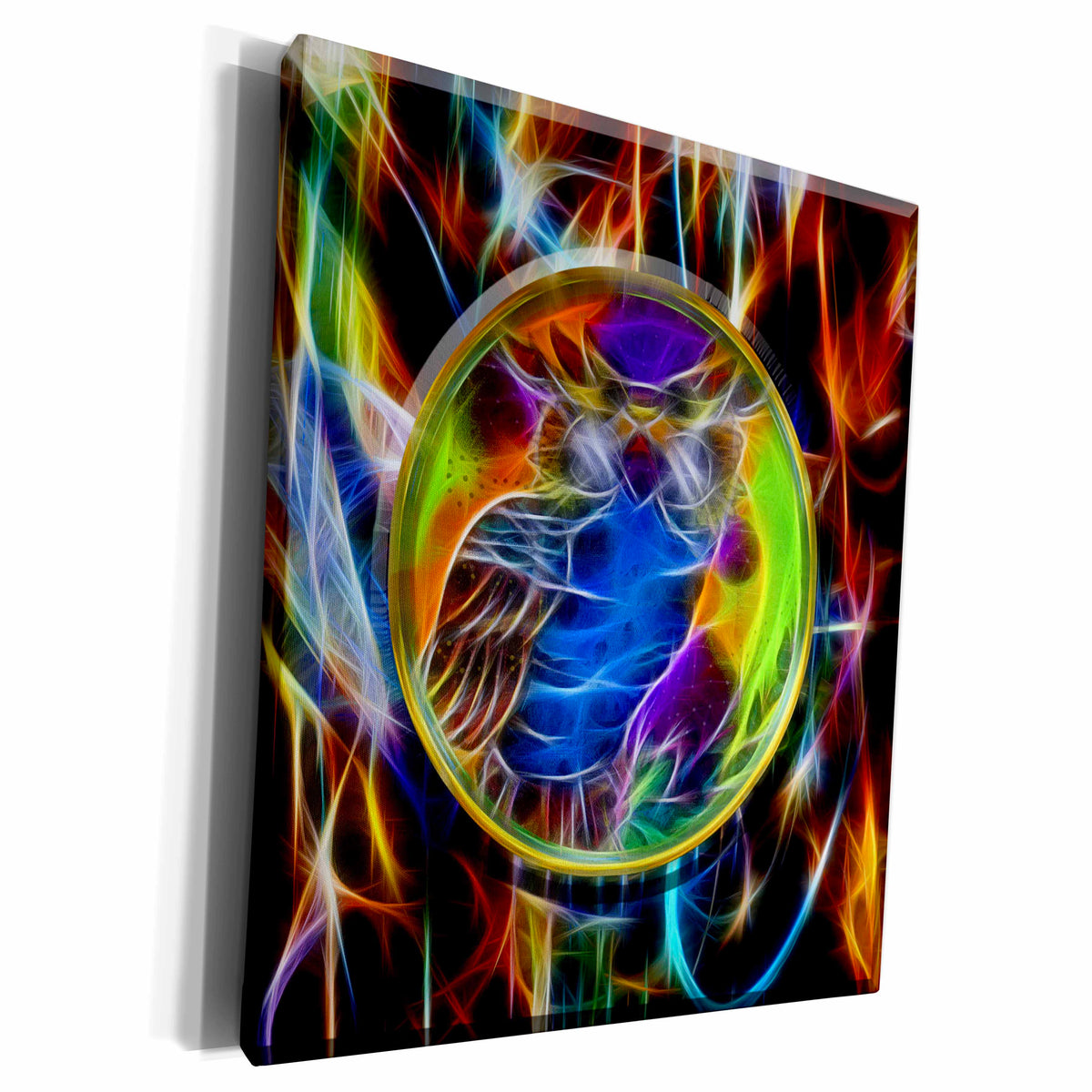 3dRose Wise old owl neon abstract art - Museum Grade Canvas Wrap (cw_150947)