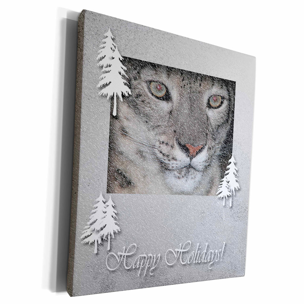 3dRose Snow Leopard, Happy Holidays - Museum Grade Canvas Wrap (cw_15200)