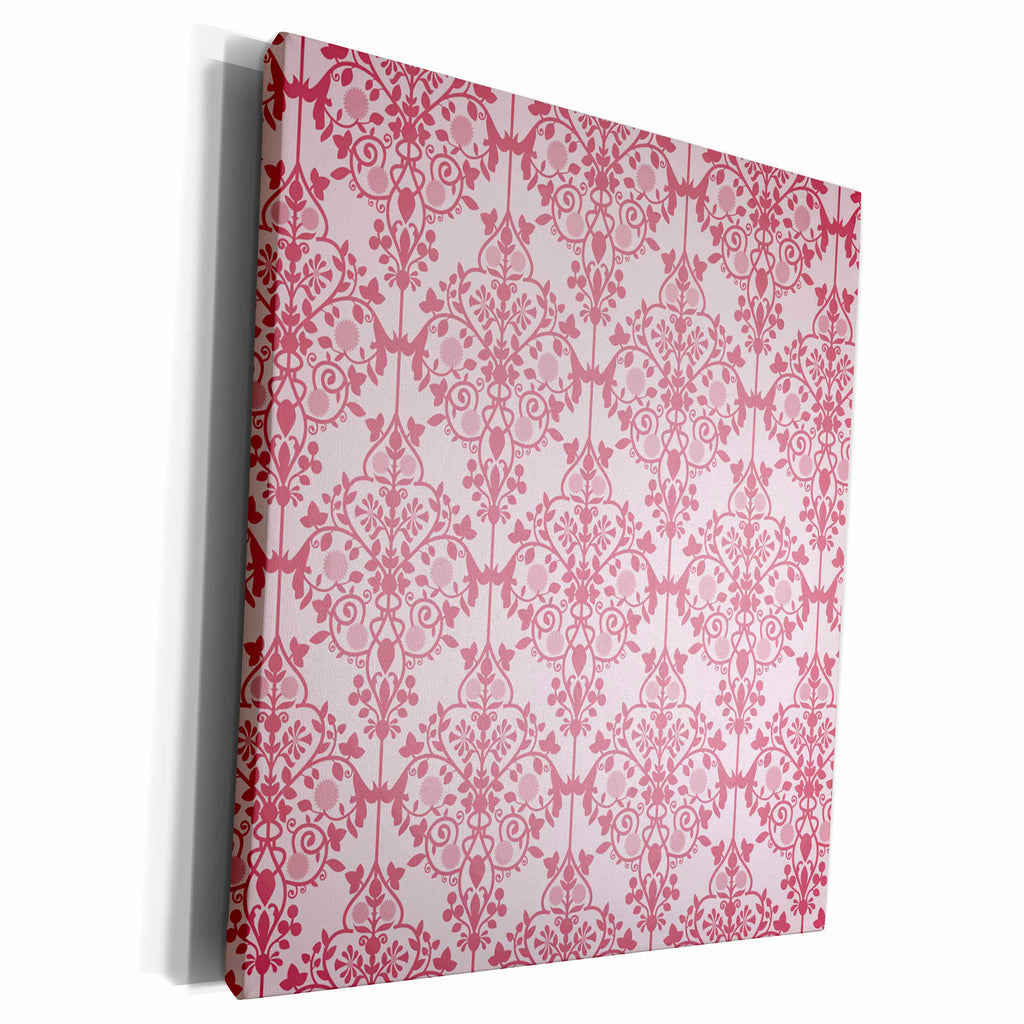 3dRose Pretty Pink and White Interconnected Damask Pattern - Museum Grade Canvas Wrap (cw_152263)