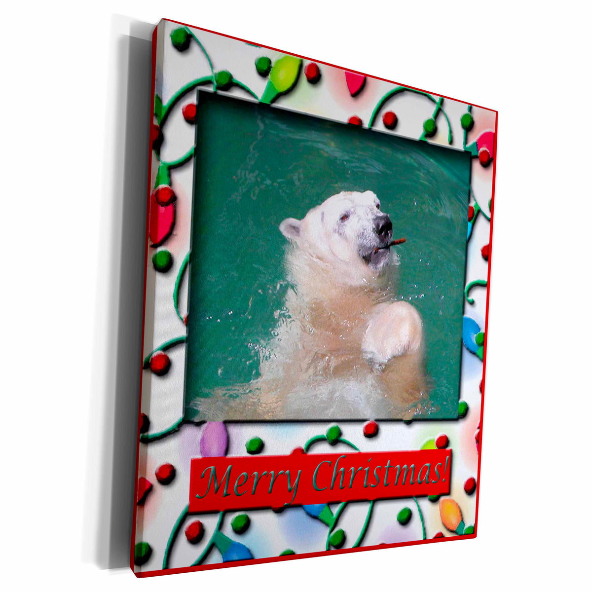 3dRose Polar Bear in Christmas Light Frame - Museum Grade Canvas Wrap (cw_15232)