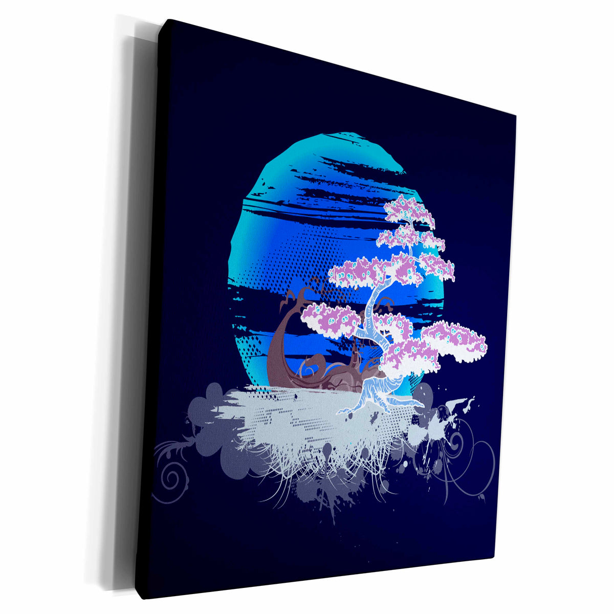 3dRose Asian Purple Tree On A Bright Blue Moon - Museum Grade Canvas Wrap (cw_152477)