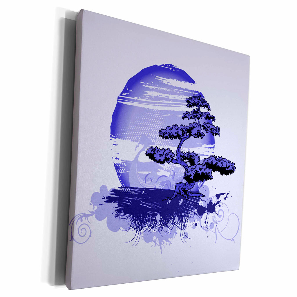 3dRose Asian Blue Tree On A Bright Blue Moon - Museum Grade Canvas Wrap (cw_152479)