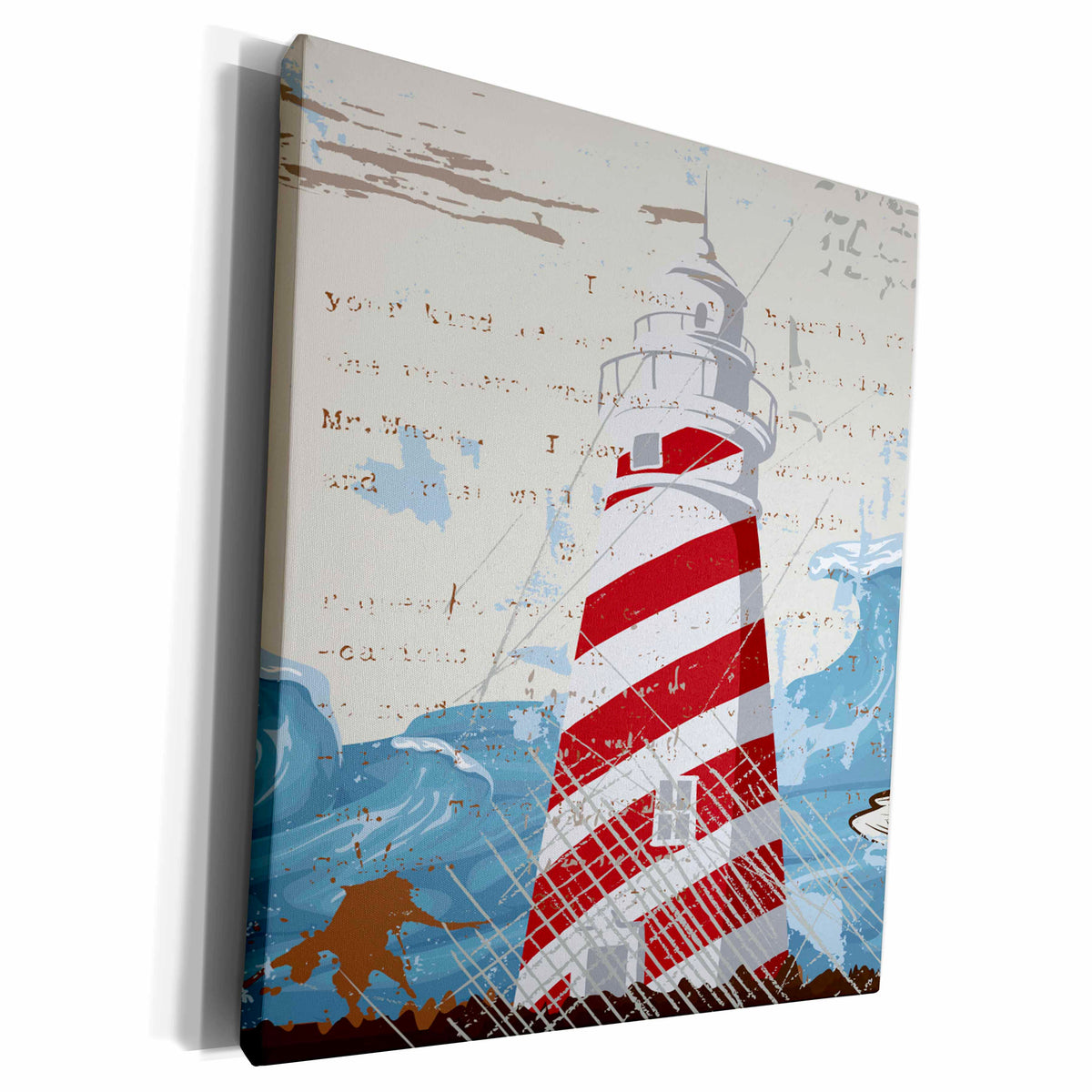 3dRose A Red and White Lighthouse With a Sea Wave. - Museum Grade Canvas Wrap (cw_152545)