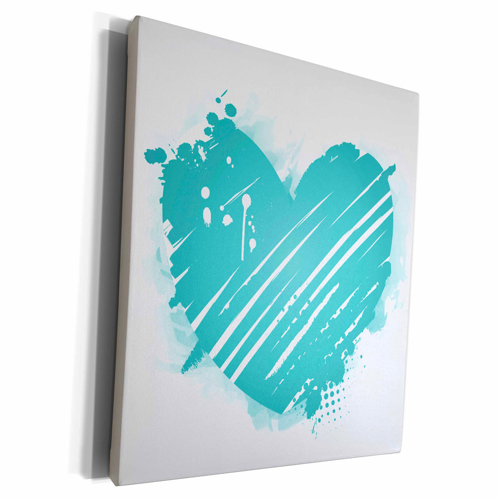 3dRose A Turquoise Splatter and Slashed Heart - Museum Grade Canvas Wrap (cw_152836)