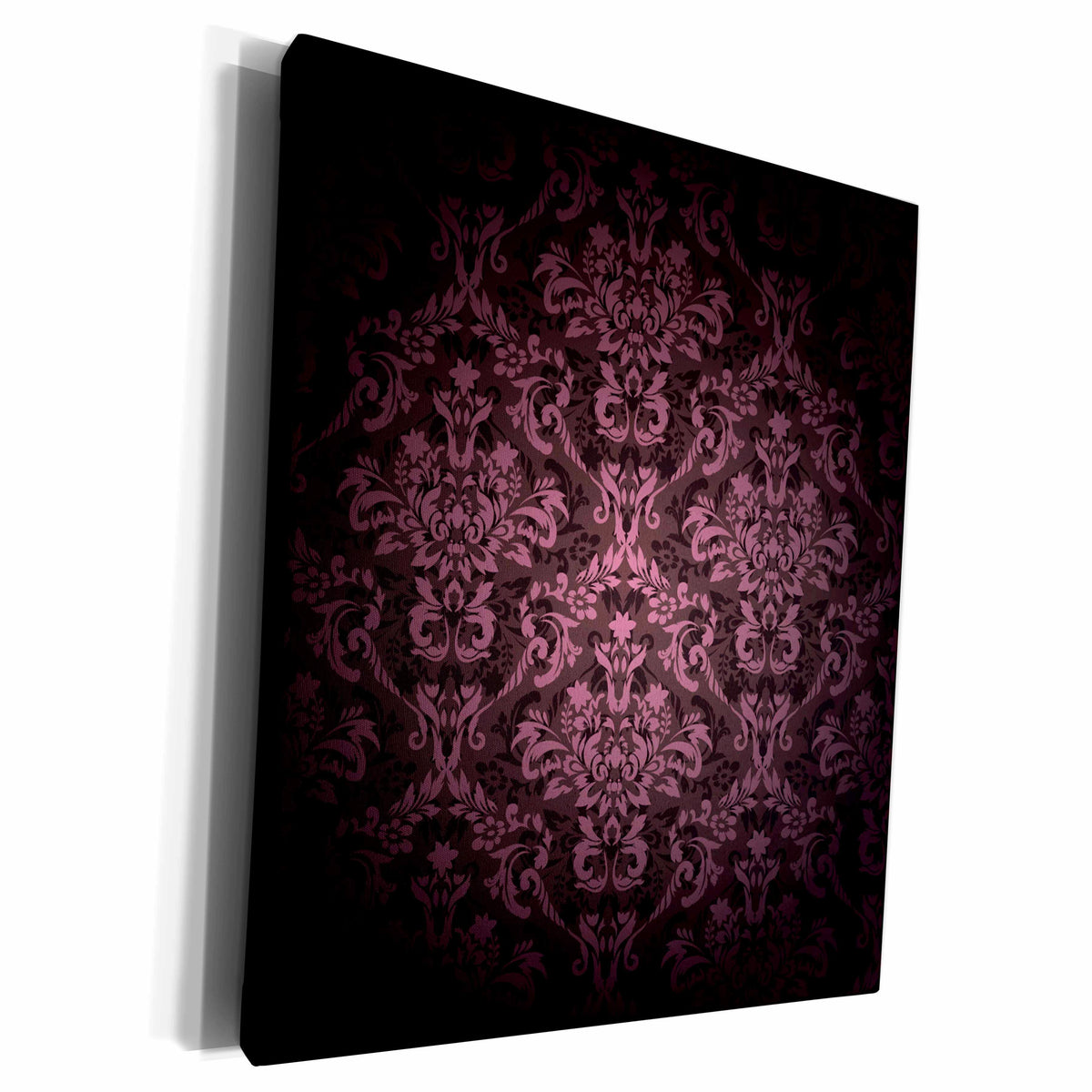 3dRose Deep Eggplant Purple Glowing Damask Pattern - Museum Grade Canvas Wrap (cw_153076)