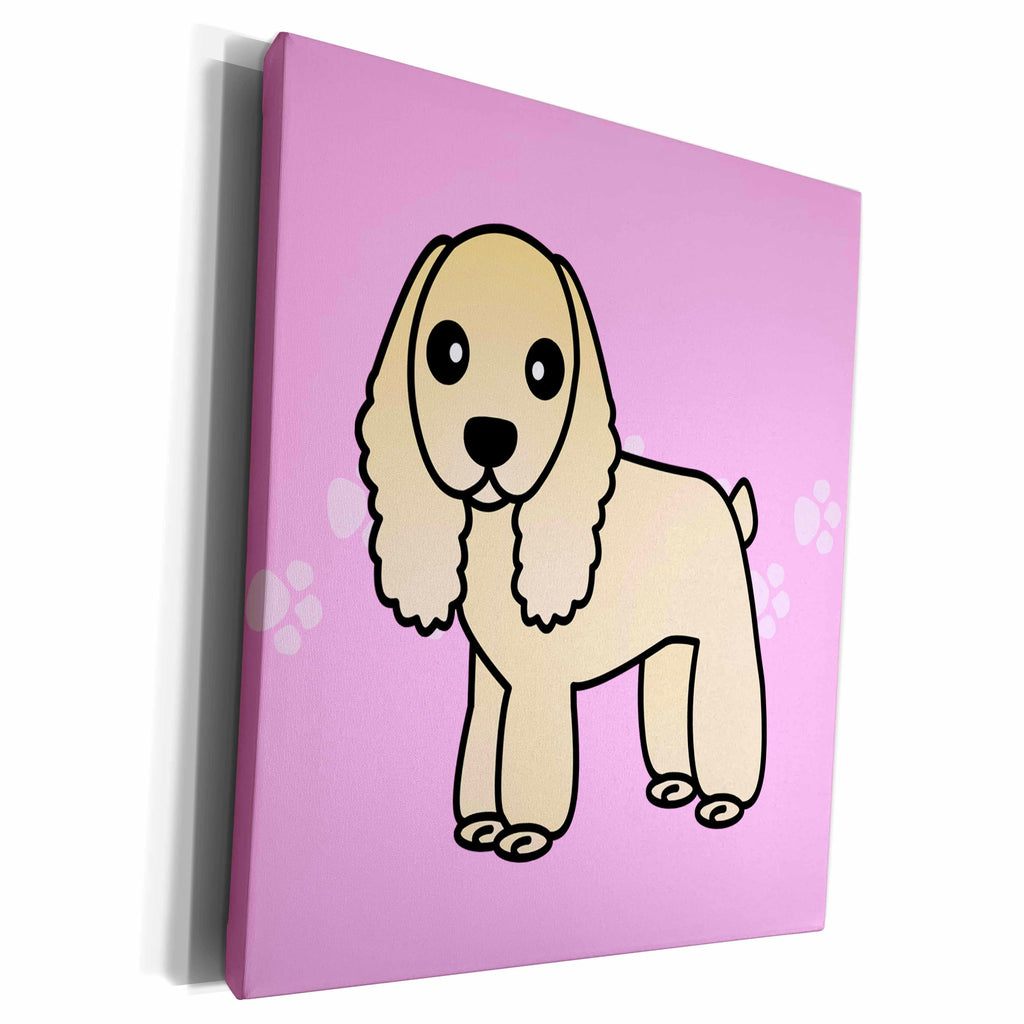 3dRose Cute Buff Cocker Spaniel Pink with Pawprints - Museum Grade Canvas Wrap (cw_15339)