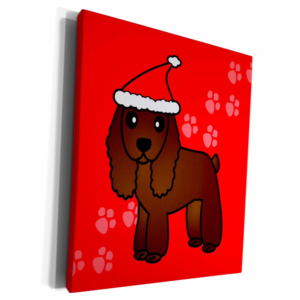 3dRose Cute Chocolate Cocker Spaniel Red Paw Background with... - Museum Grade Canvas Wrap (cw_15355)