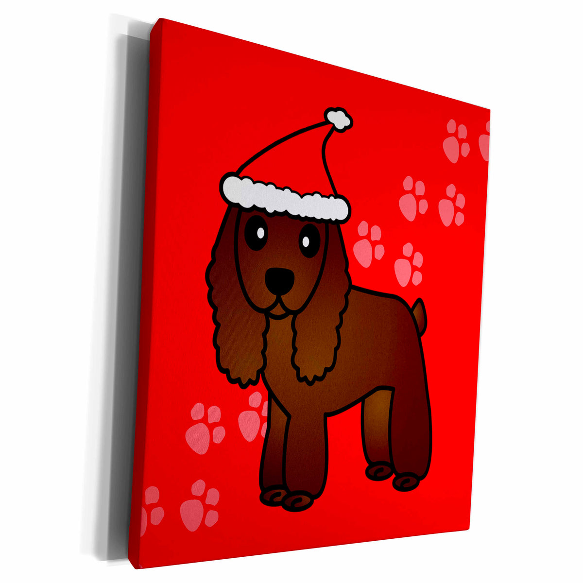 3dRose Cute Chocolate Cocker Spaniel Red Paw Background with... - Museum Grade Canvas Wrap (cw_15355)