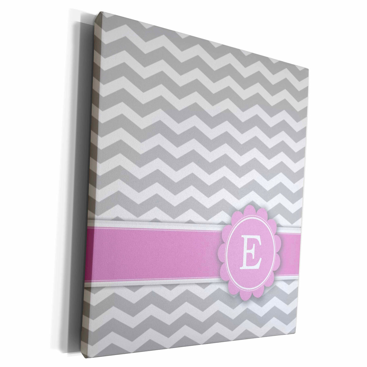 3dRose Letter E monogrammed on grey and white chevron with... - Museum Grade Canvas Wrap (cw_154250)