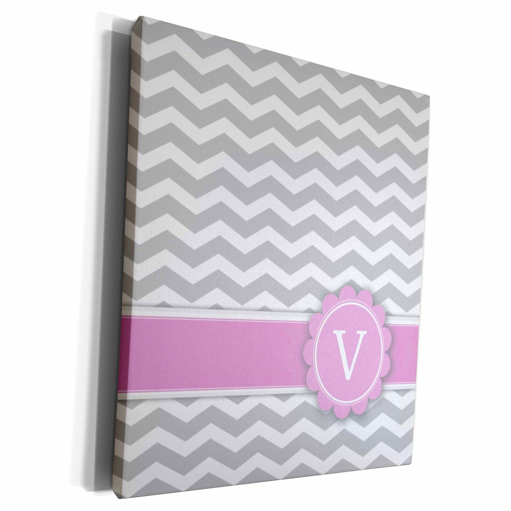 3dRose Letter V monogrammed on grey and white chevron with... - Museum Grade Canvas Wrap (cw_154267)