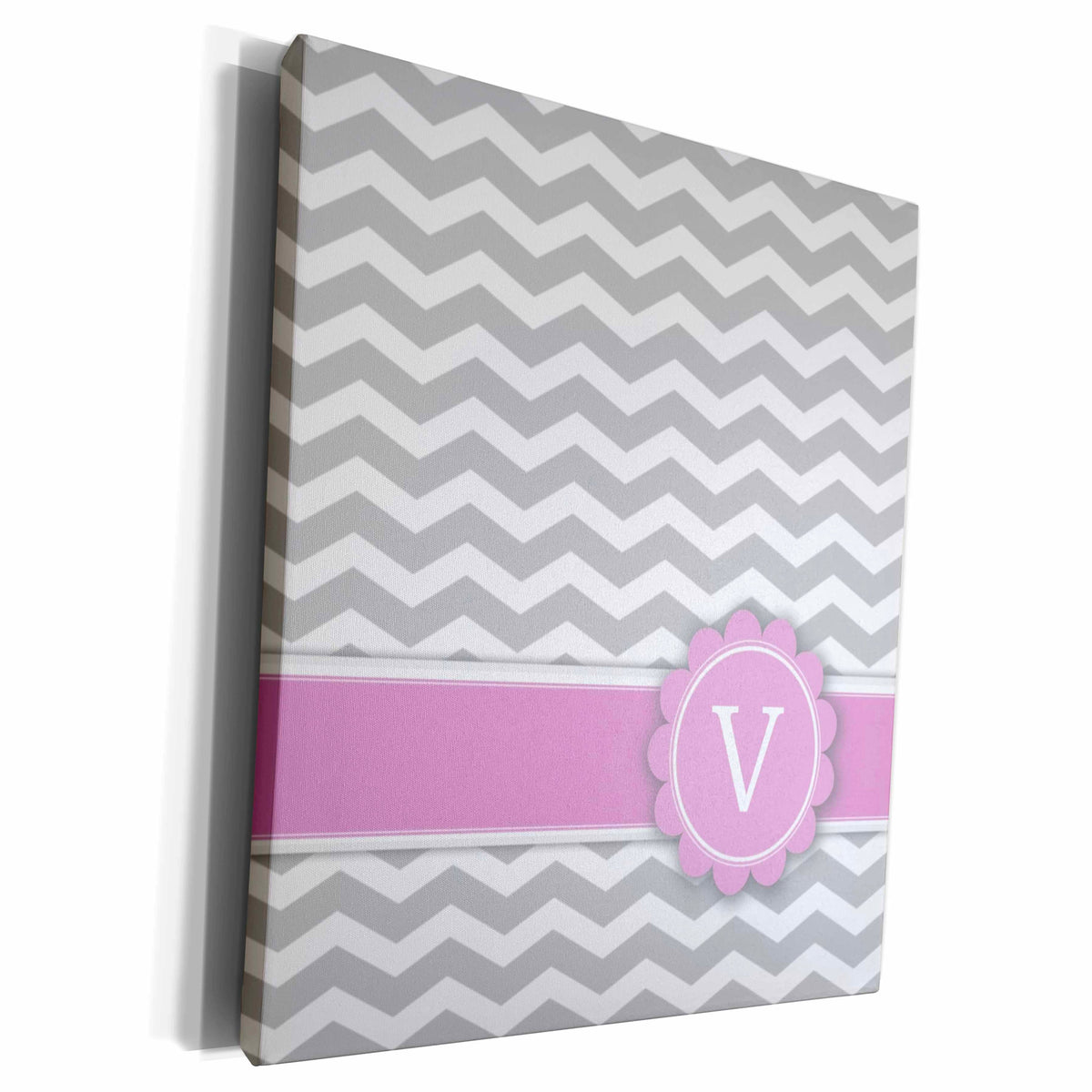 3dRose Letter V monogrammed on grey and white chevron with... - Museum Grade Canvas Wrap (cw_154267)