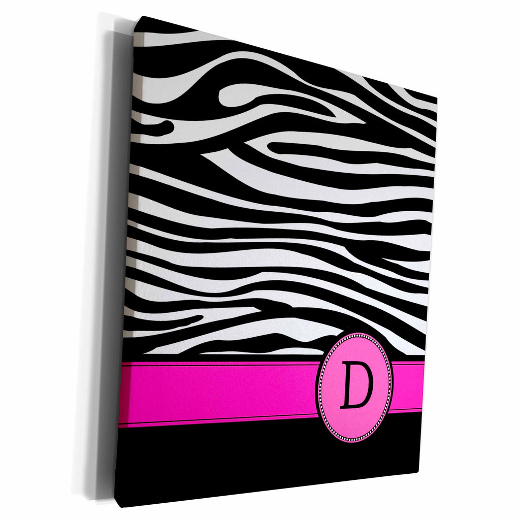 3dRose Letter D monogrammed black and white zebra stripes... - Museum Grade Canvas Wrap (cw_154275)